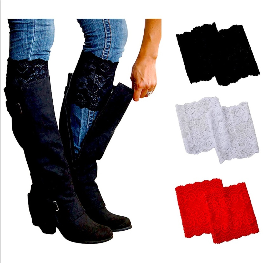Stretch lace boot cuffs leg toppers